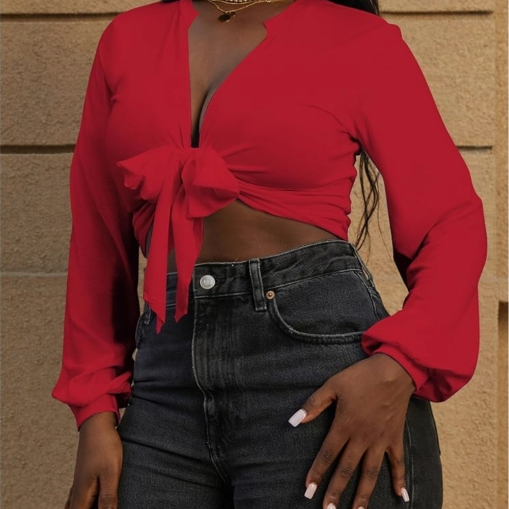 Red Women's Crop Top - Picture 4 of 7